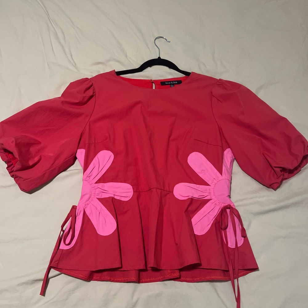 Zara Red and Pink Floral Blouse